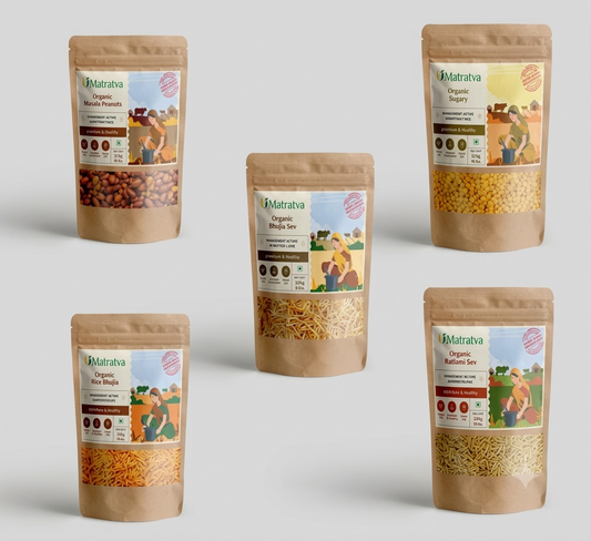 Matratva Organic Snacks Combo: Bhujia Sev, Aloo Bhujia, Masala Peanut & More