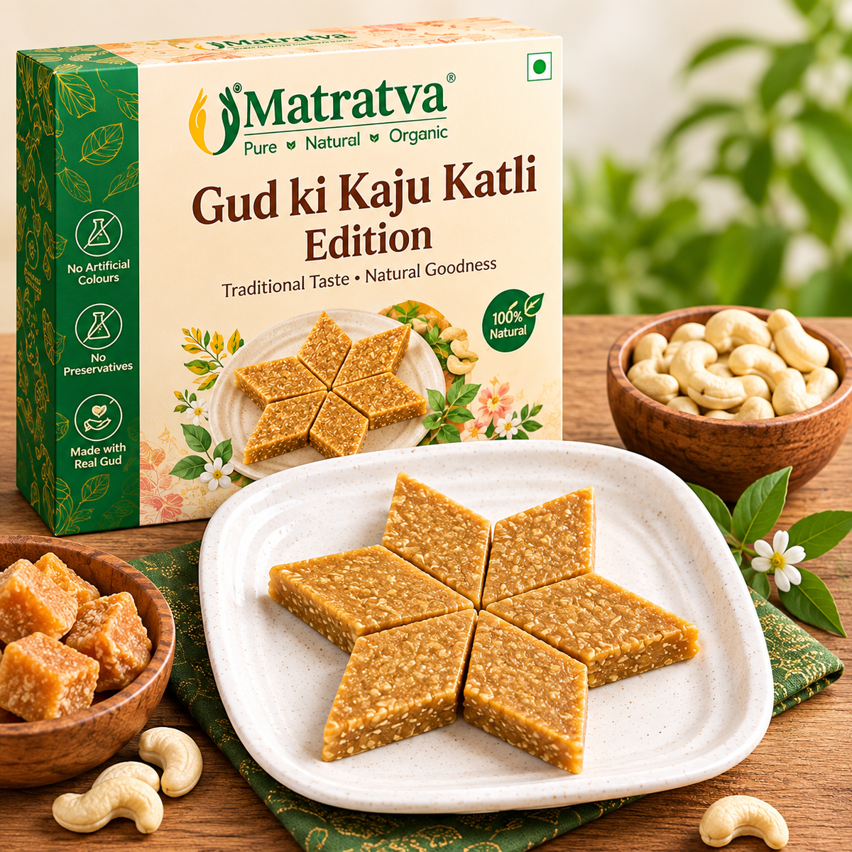 Gud Ki Kaju Katli – 500g Traditional Indian Sweet Made with Real Jaggery
