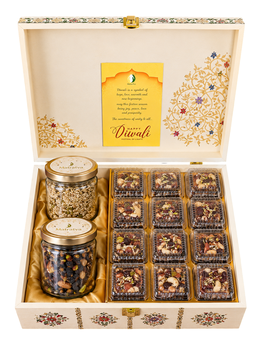 Uphar Luxury Gift Hamper | Dates Dry Fruit Laddu, Roasted Quinoa Seed Mix & Amla Candy   