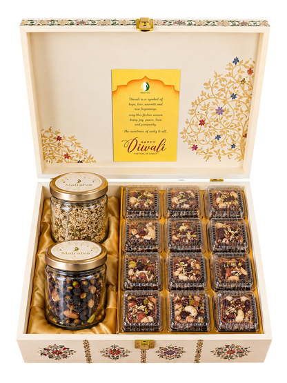 Uphar Luxury Gift Hamper | Dates Dry Fruit Laddu, Roasted Quinoa Seed Mix & Amla Candy   