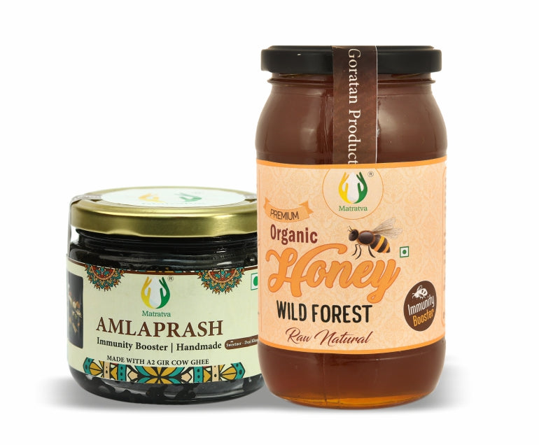 Organic Amlaprash Desi Khand + Wild Forest Honey Combo